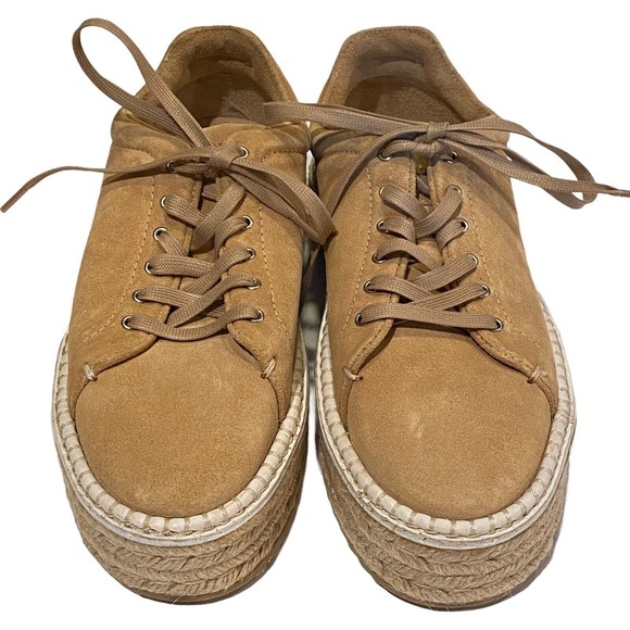RAG & BONE Kent Espadrille Platform Sneakers Dune Tan Suede Womens Size 37 - Picture 3 of 12